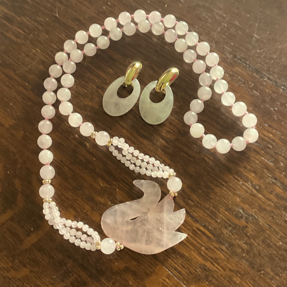 Chic Rose Quartz Necklace and Earring Set